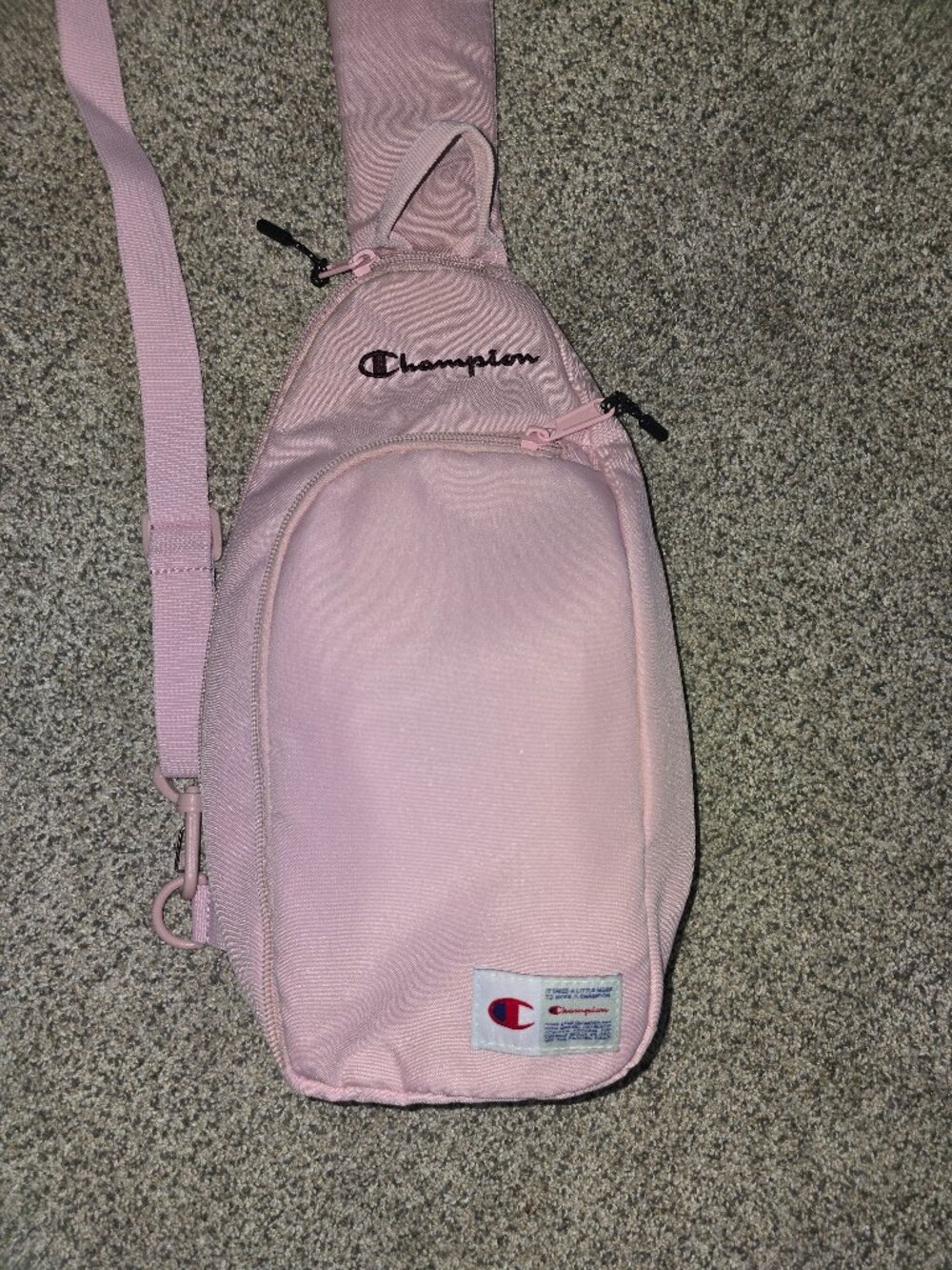 Champion Pink Sling Backpack Crossbody Bag Adjustable Strap Zipper Pockets